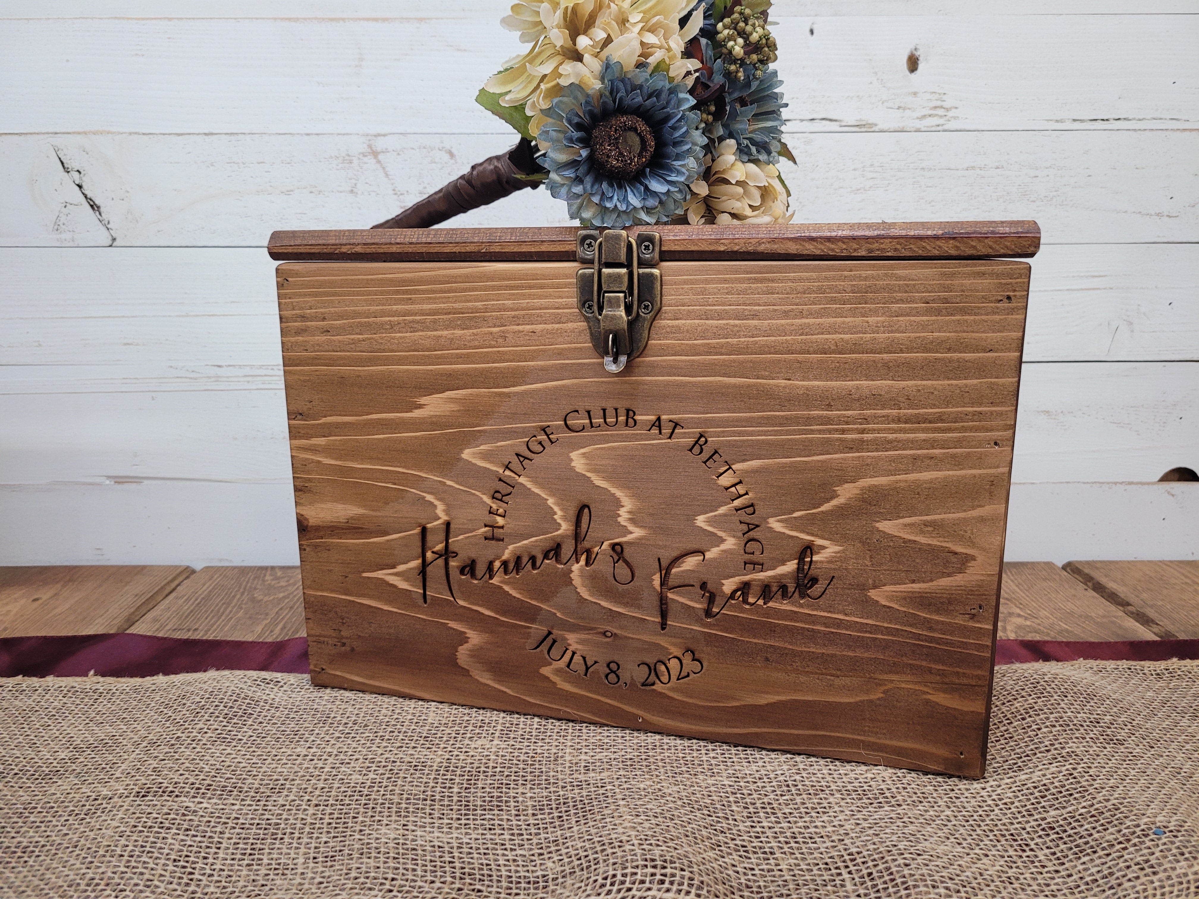 Wooden Card Box With Cards Banner Personalized Wedding Cards Holder  Customized Keepsake Trunk