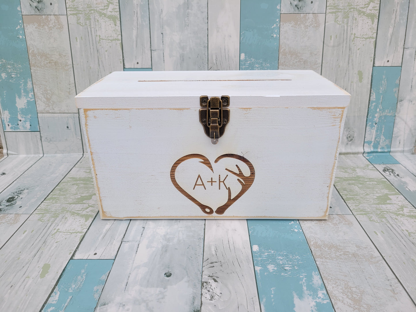 Personalized Card Box, Wedding Card box with a slot and a lock