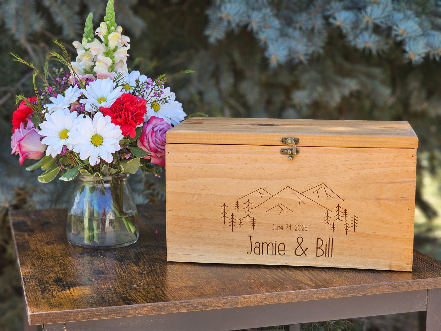 Mountain Wedding Personalized Card Box,  Wedding Card box with a slot and a lock