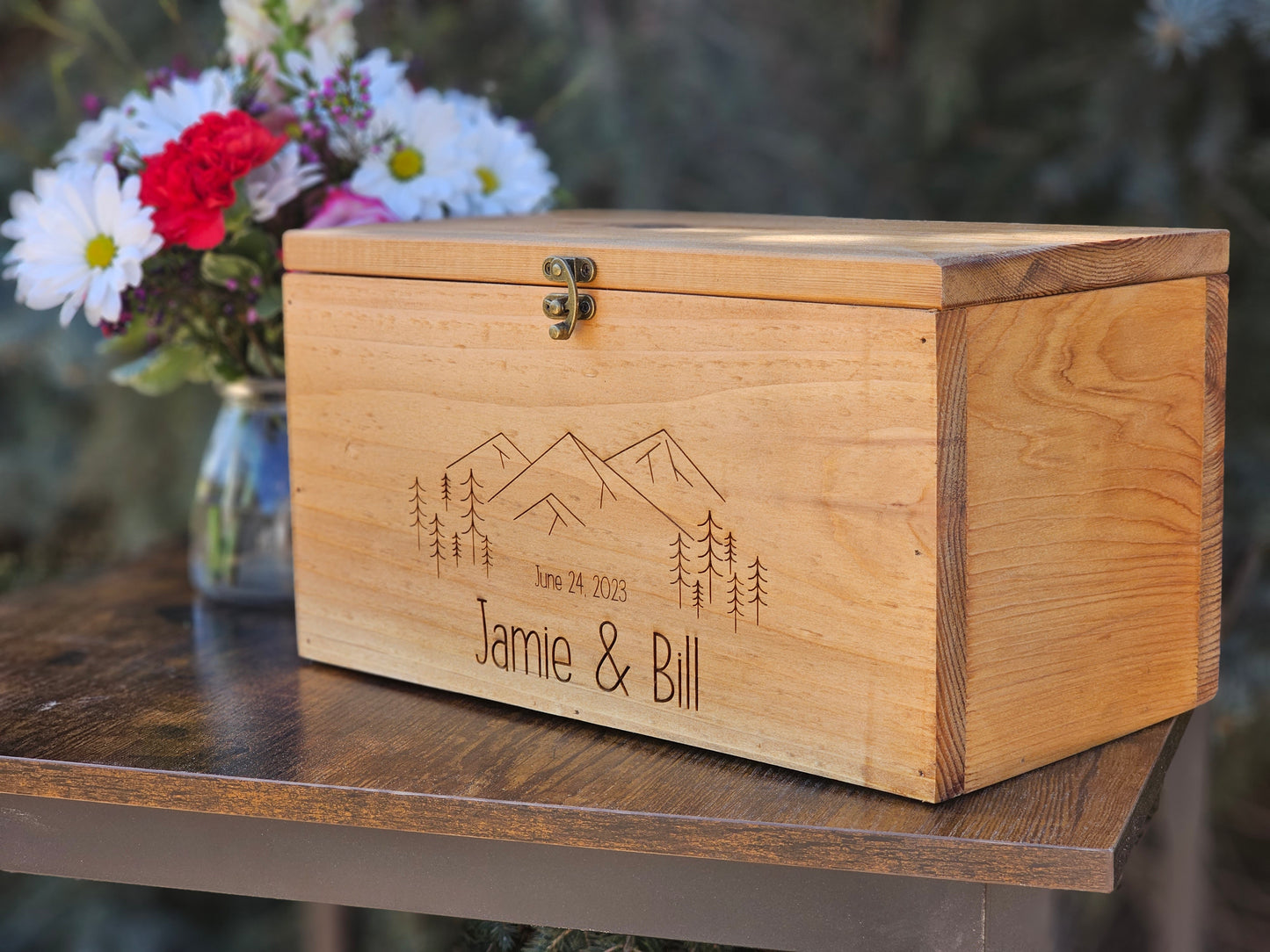 Mountain Wedding Personalized Card Box,  Wedding Card box with a slot and a lock