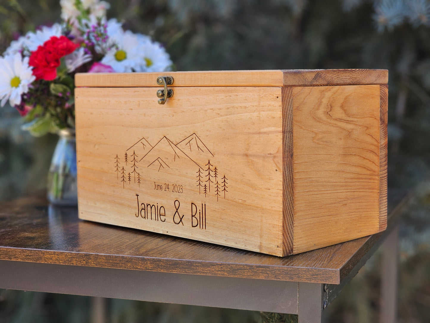 Mountain Wedding Personalized Card Box,  Wedding Card box with a slot and a lock