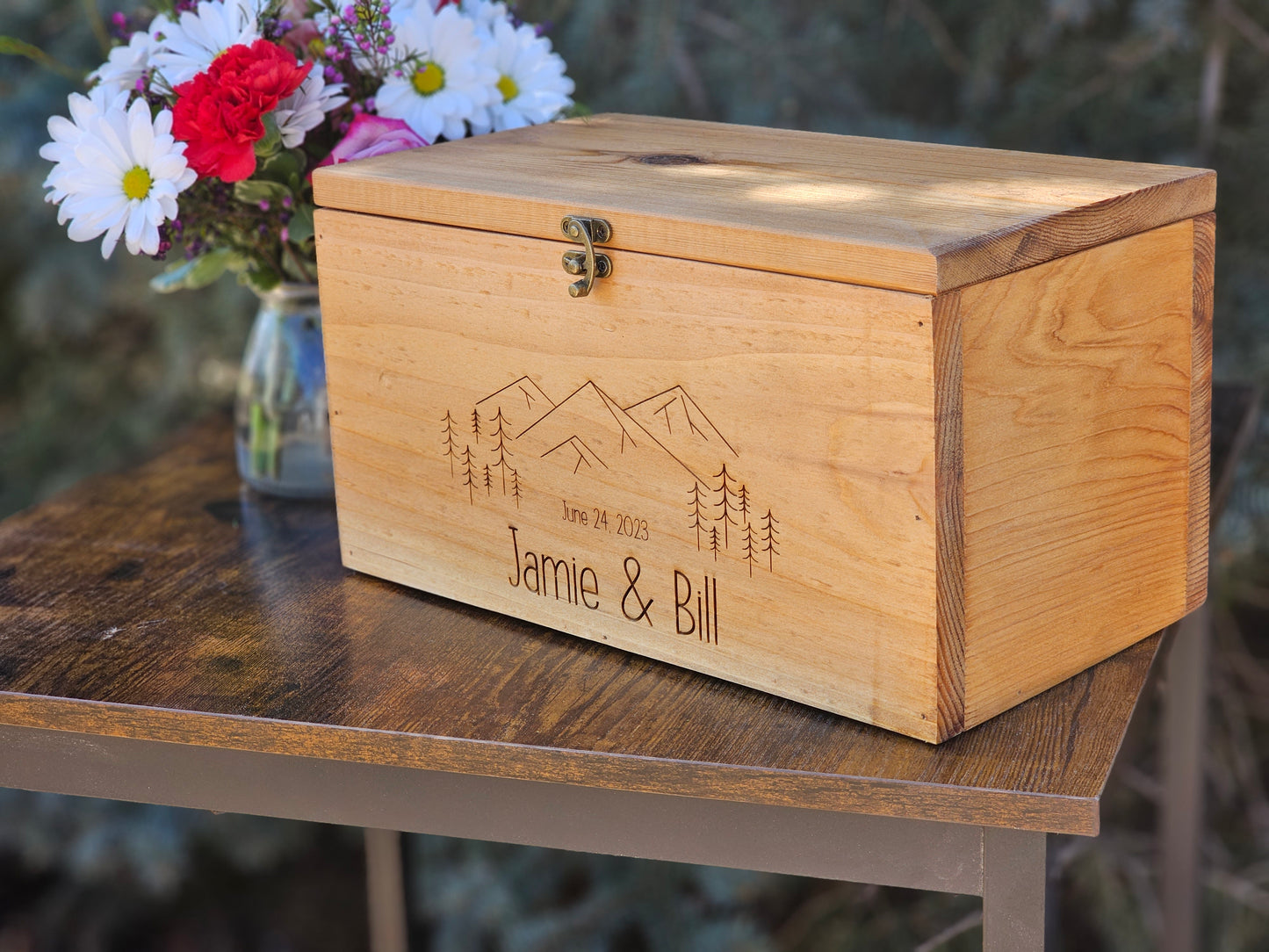 Mountain Wedding Personalized Card Box,  Wedding Card box with a slot and a lock