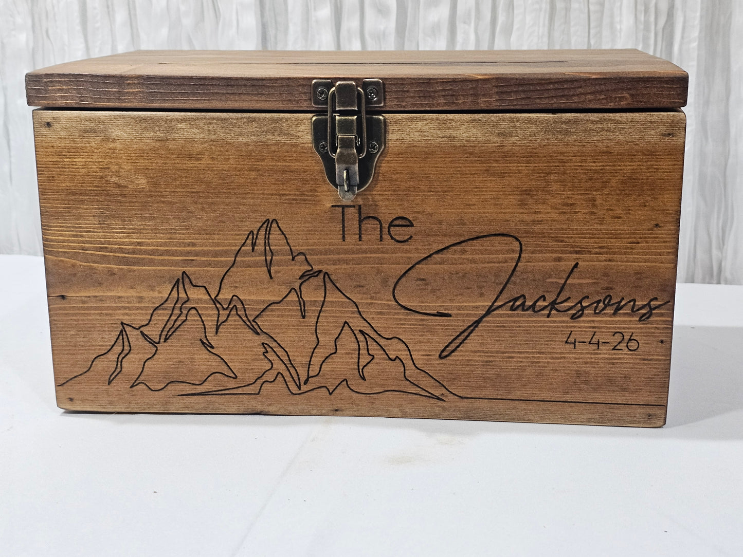 Mountain Wedding Personalized Card Box,  Wedding Card box with a slot and a lock