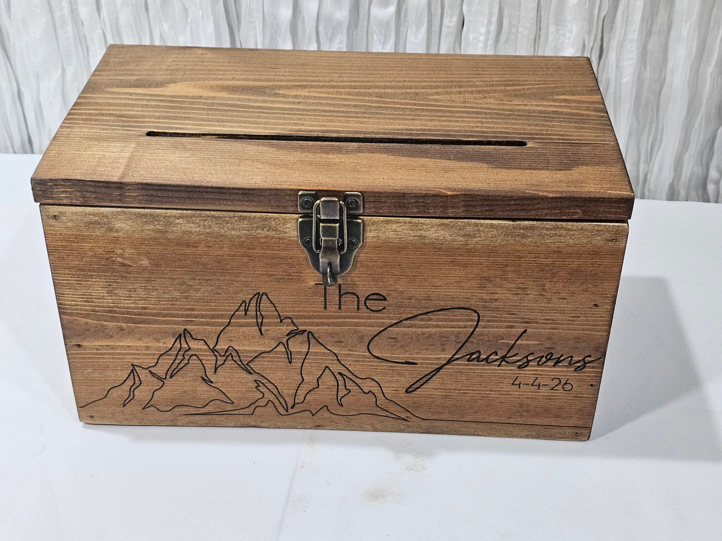 Mountain Wedding Personalized Card Box,  Wedding Card box with a slot and a lock