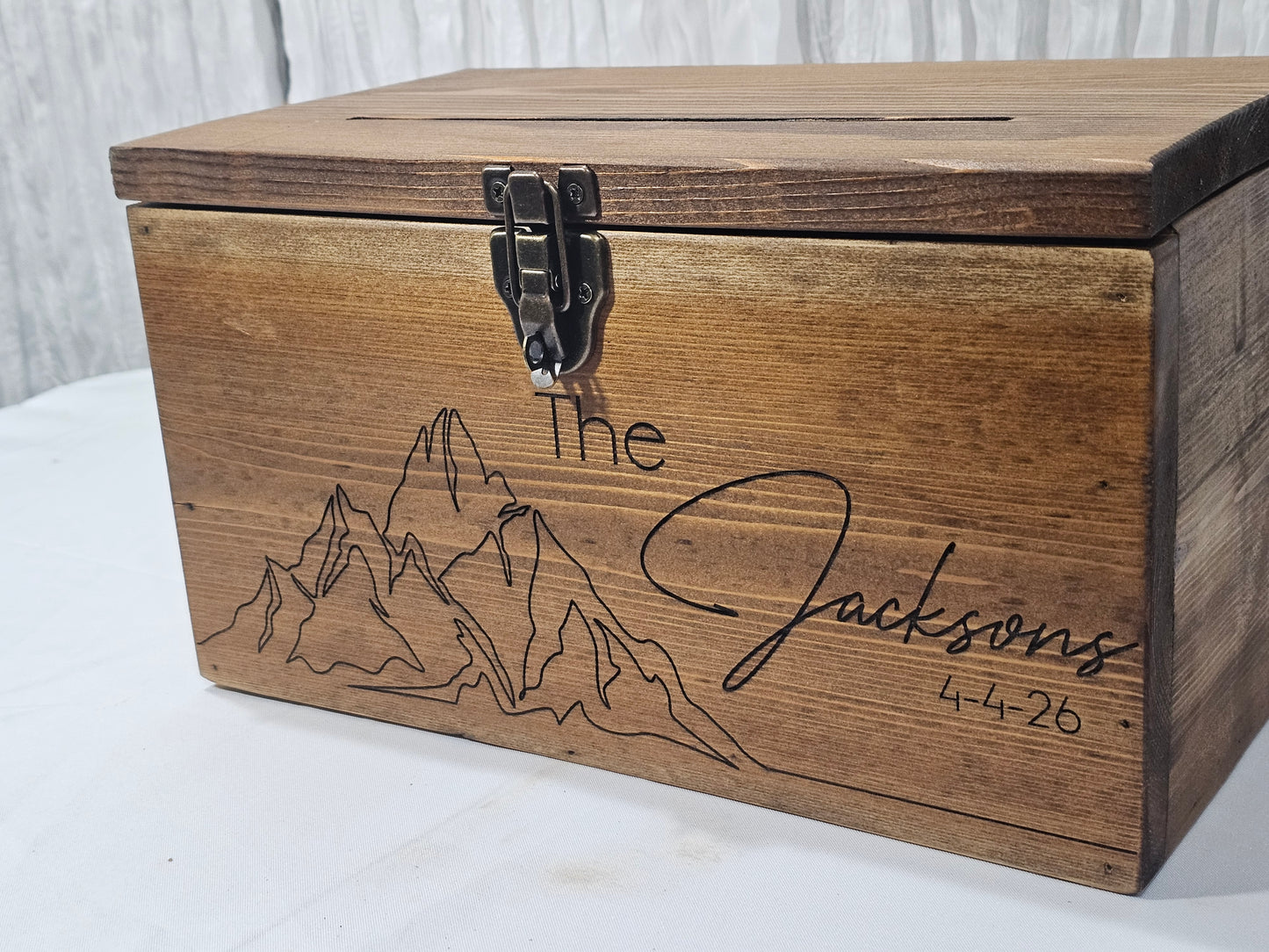 Mountain Wedding Personalized Card Box,  Wedding Card box with a slot and a lock