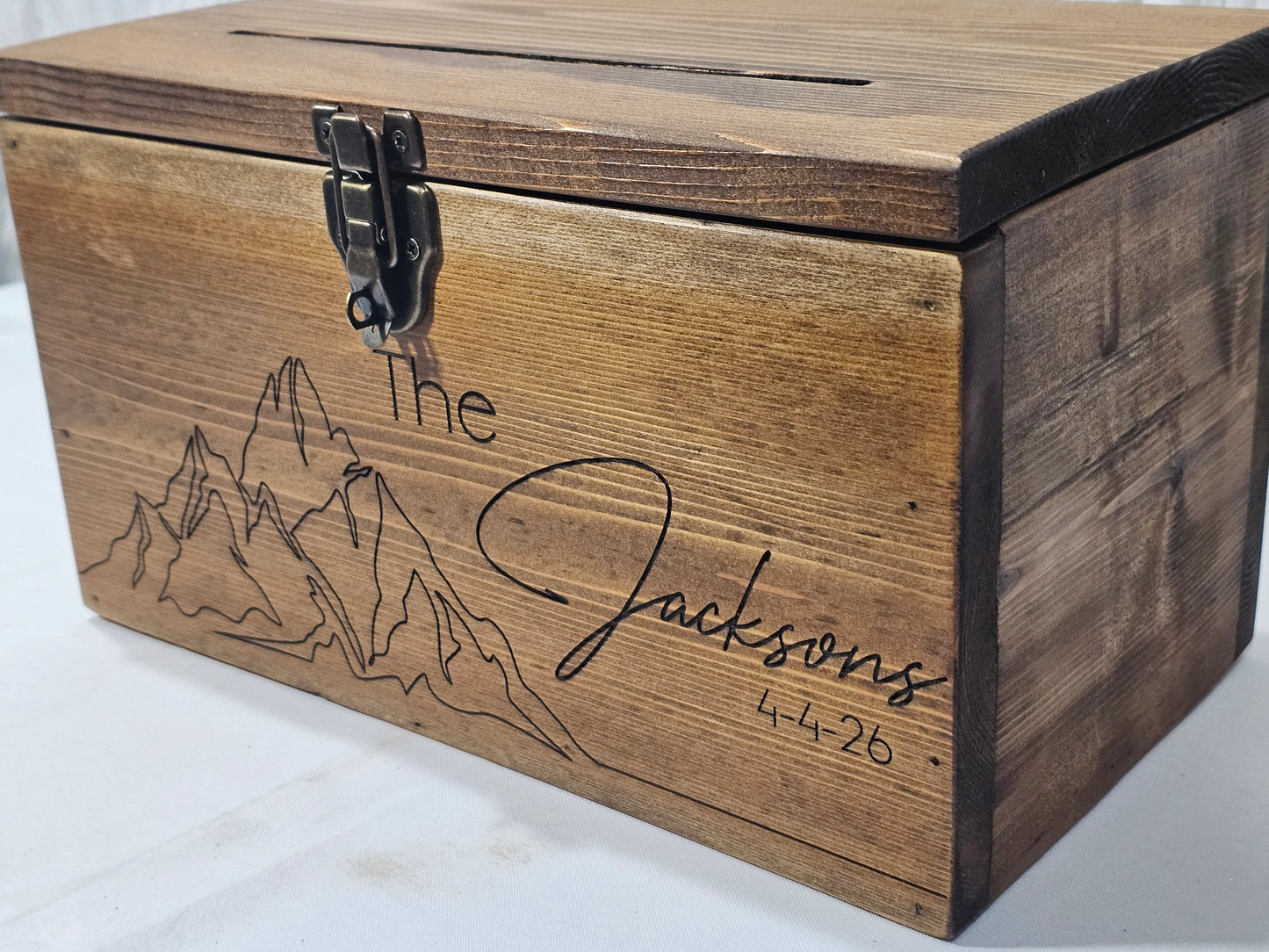 Mountain Wedding Personalized Card Box,  Wedding Card box with a slot and a lock
