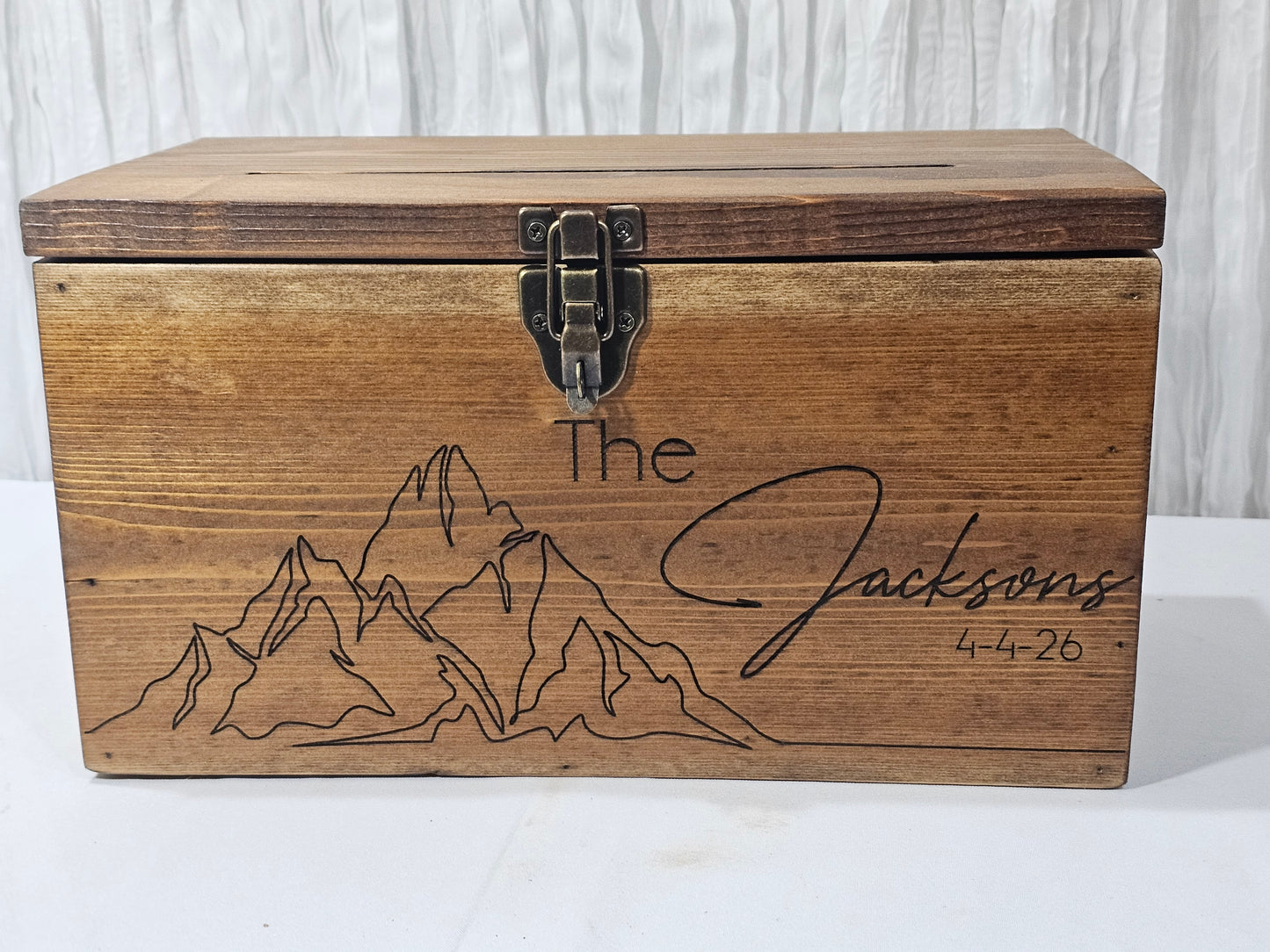 Mountain Wedding Personalized Card Box,  Wedding Card box with a slot and a lock