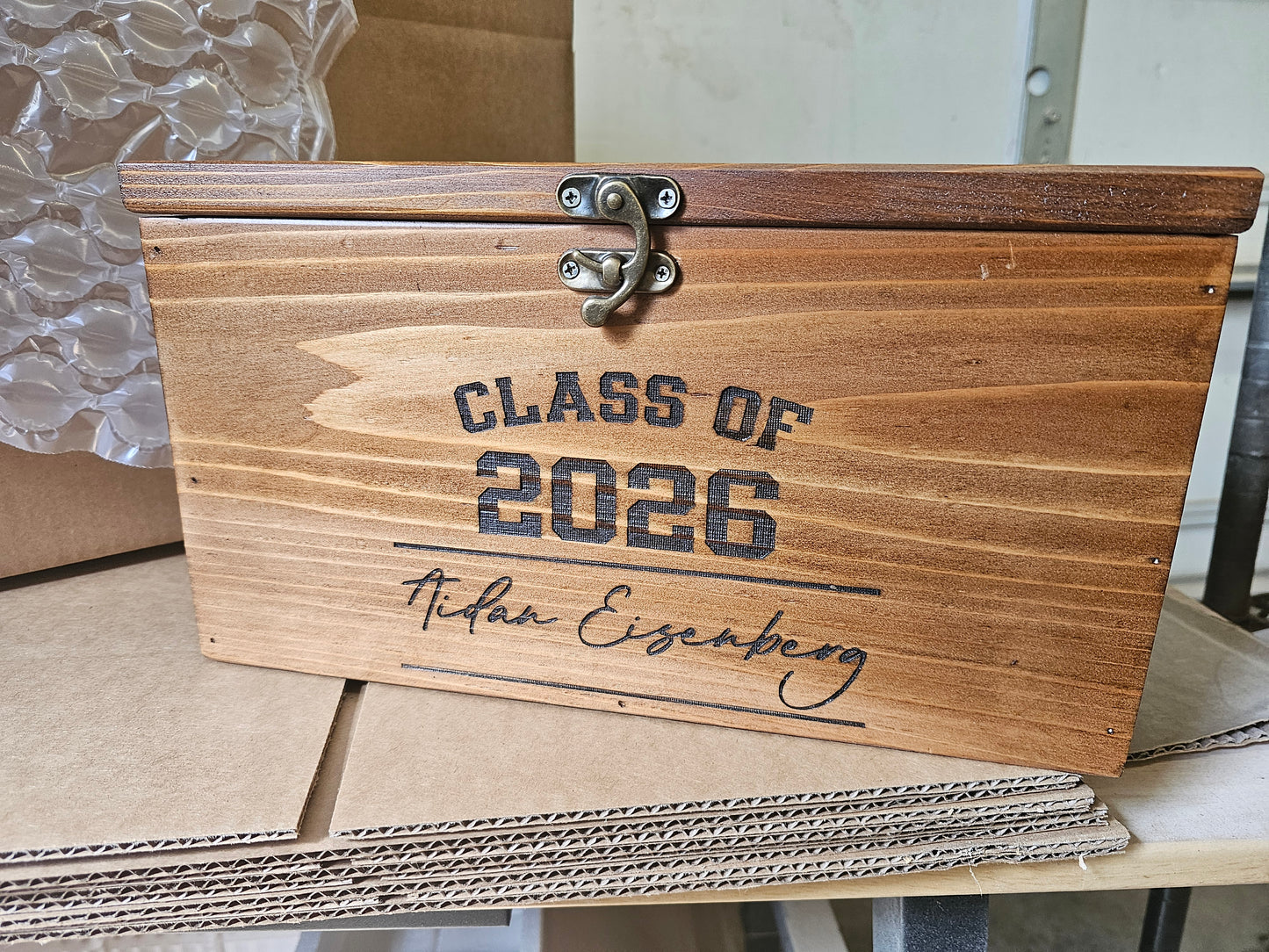 Personalized Graduation Card Box | Class of 2026 Keepsake Memory Box | Rustic Wooden Gift