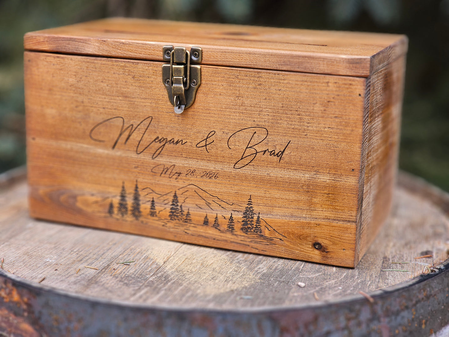 Mountain Wedding Personalized Card Box,  Wedding Card box with a slot and a lock