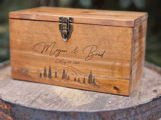 Mountain Wedding Personalized Card Box,  Wedding Card box with a slot and a lock