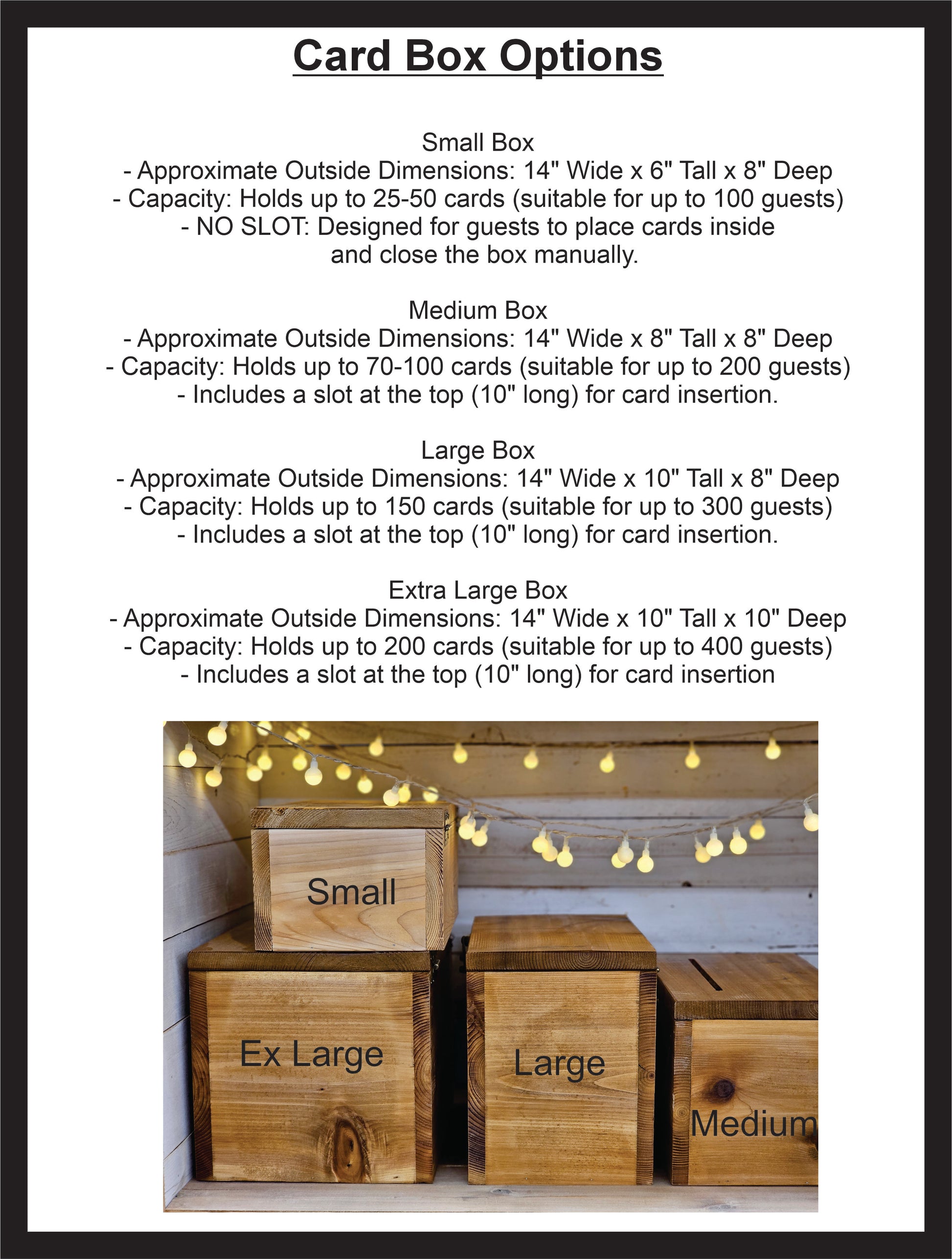 wedding card box size comparison guest count