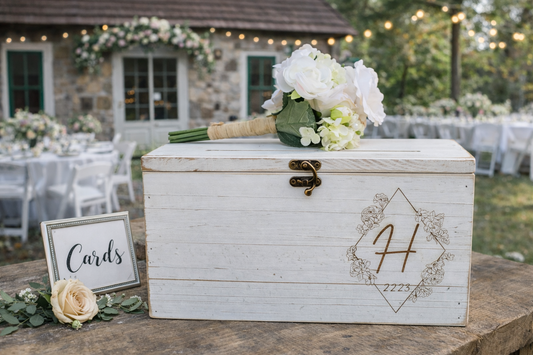 Personalized White Wedding Card Box