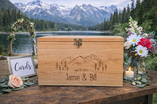 Mountain Wedding Personalized Card Box, Wedding Card box with a slot and a lock